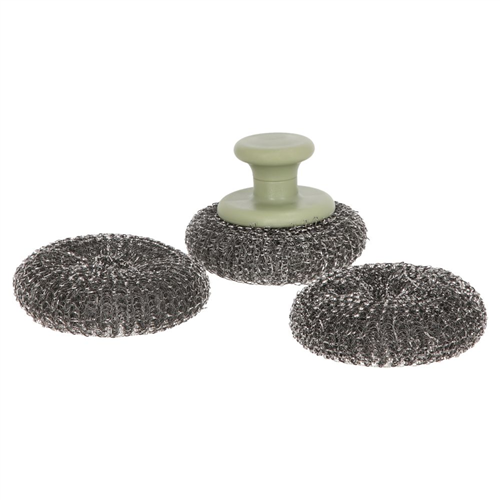 Set de fibra lavatrastes de acero inoxidable con 2 repuestos