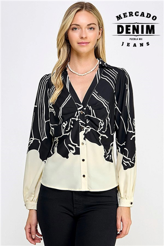 Ivory - Black Blouse / 37252T