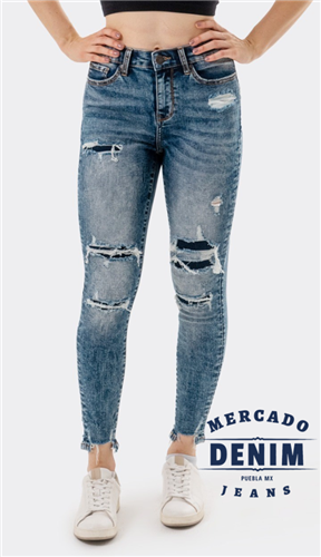 Super Skinny Jeans parchado contraste marino / BL6311