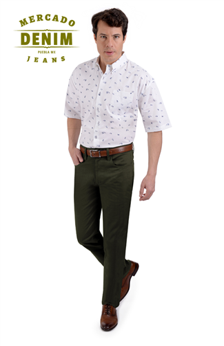 Pantalón gabardina olivo stretch 5 bolsas / BAS15