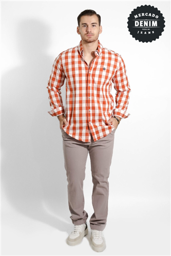 Camisa a cuadros naranja contraste hilo en marino