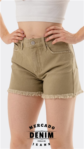 Beige High Rise Denim Short / BL6354