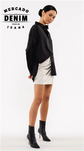 Black Satin Blouse / TW1145