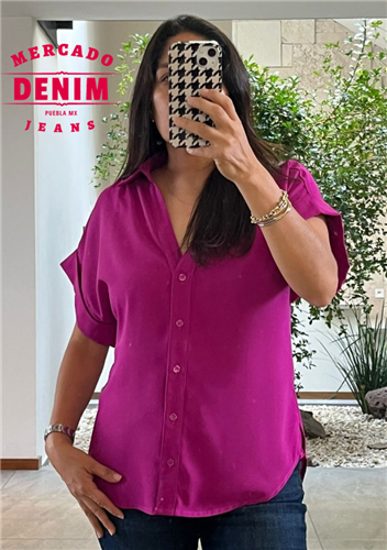 Blusa manga corta color fiusha   / 35512TE