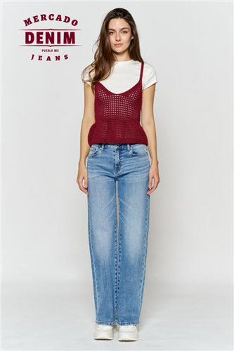 Blue Check Wide Jean / 3744