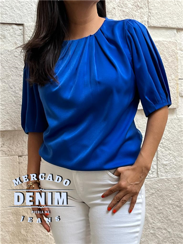 Chemisier en satin bleu / 35089T