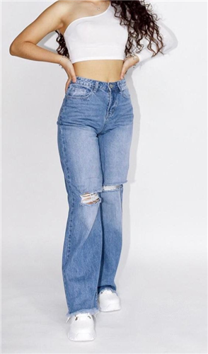 Wide Leg Long Knee Ripped Jean / DXD0146