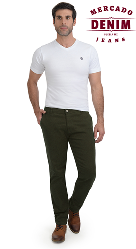 Pantalón chino stretch corte recto olivo / AG23